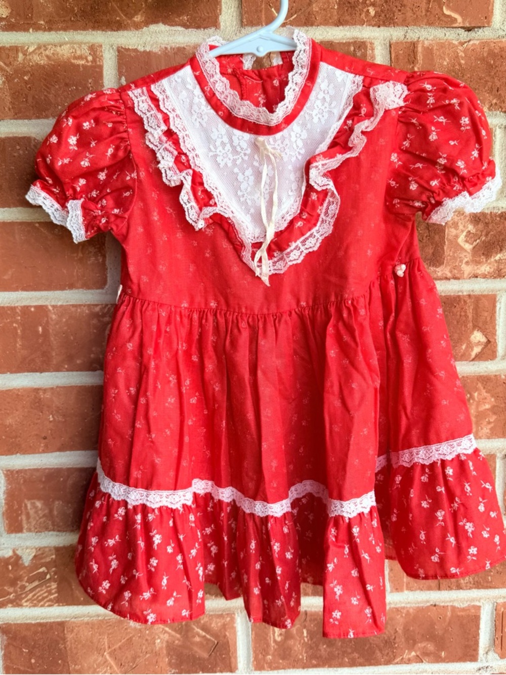 Vintage Red dress with white lace trim size 4T